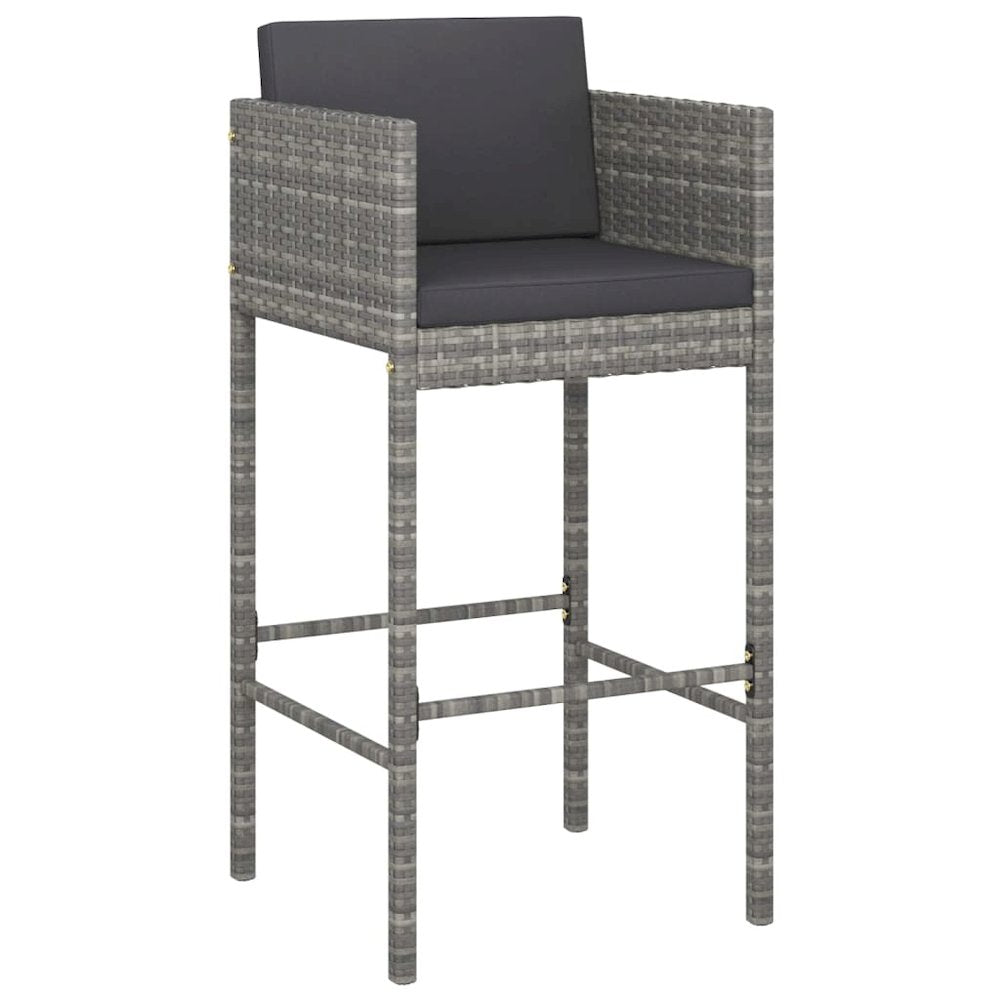 vidaXL Bar Stools 4 pcs with Cushions Gray Poly Rattan