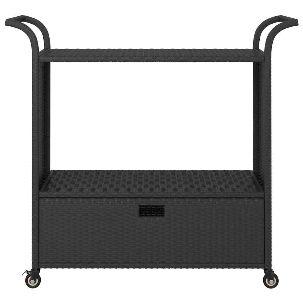 vidaXL Bar Cart with Drawer Black 39.4"x17.7"x38.2" Poly Rattan