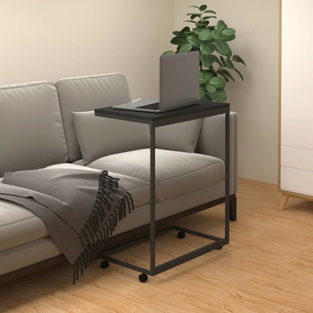 Side Table with Wheels Black 21.7"x13.8"x27.6" Engineered Wood