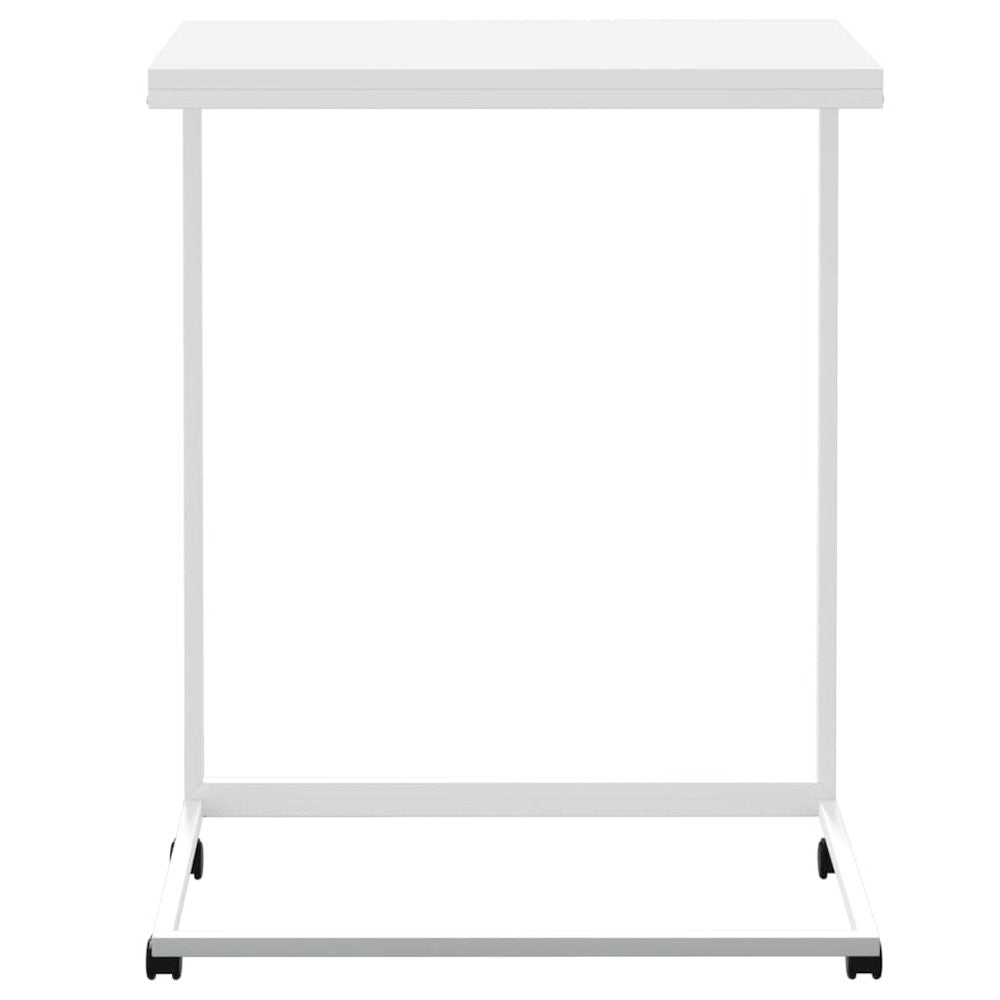 Side Table with Wheels White 21.7"x13.8"x27.6" Engineered Wood
