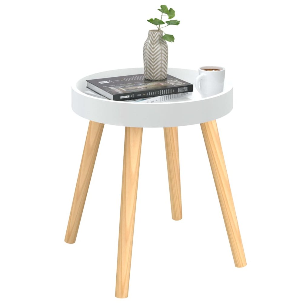 Side Table White 15"x15"x15.7" Engineered Wood&Solid Wood Pine