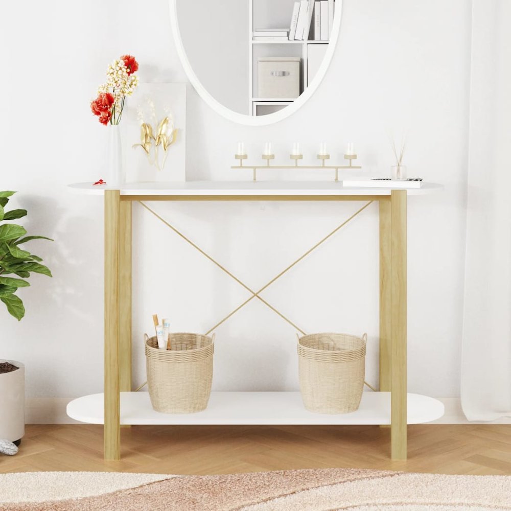 Console Table White 43.3"x15"x29.5" Engineered Wood