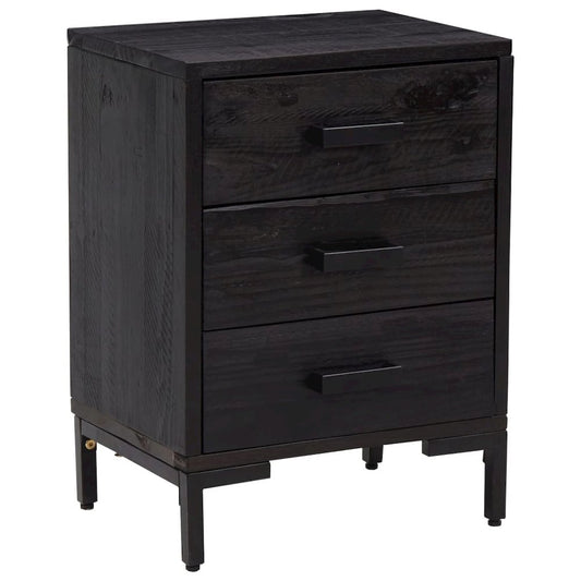 Bedside Cabinet Black Solid pine wood, Metal Small