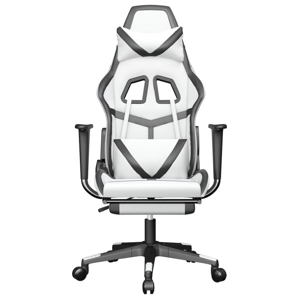 Gaming Chair with Footrest White and Black Faux Leather