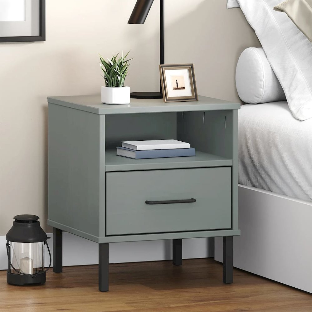 Bedside Cabinet Grey Solid pine wood, metal Bedside Cabinet