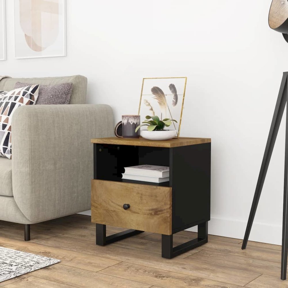 Bedside Cabinet Honey Brown and Black Solid mango wood Compact