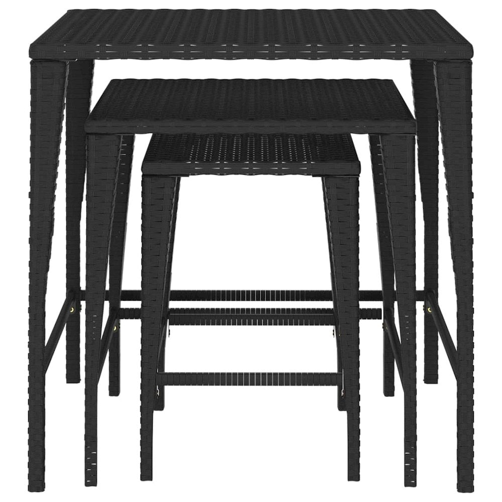 Nesting Tables 3 pcs Black Poly Rattan