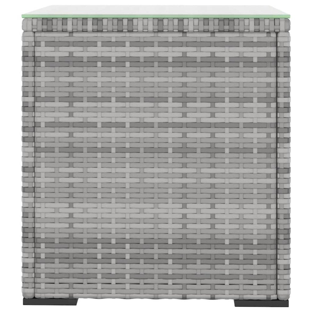 Side Table Gray 15.7"x14.6"x15.9" Poly Rattan and Tempered Glass