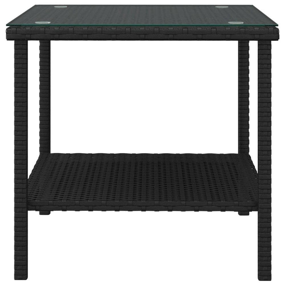 Side Table Black 17.7"x17.7"x17.7" Poly Rattan and Tempered Glass