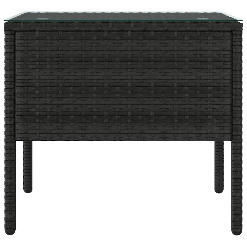Side Table Black 20.9"x14.6"x18.9" Poly Rattan and Tempered Glass
