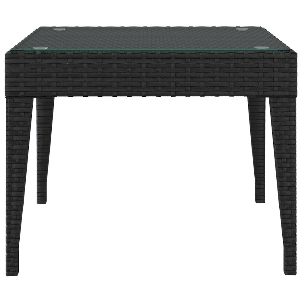 Side Table Black 19.7"x19.7"x15" Poly Rattan and Tempered Glass