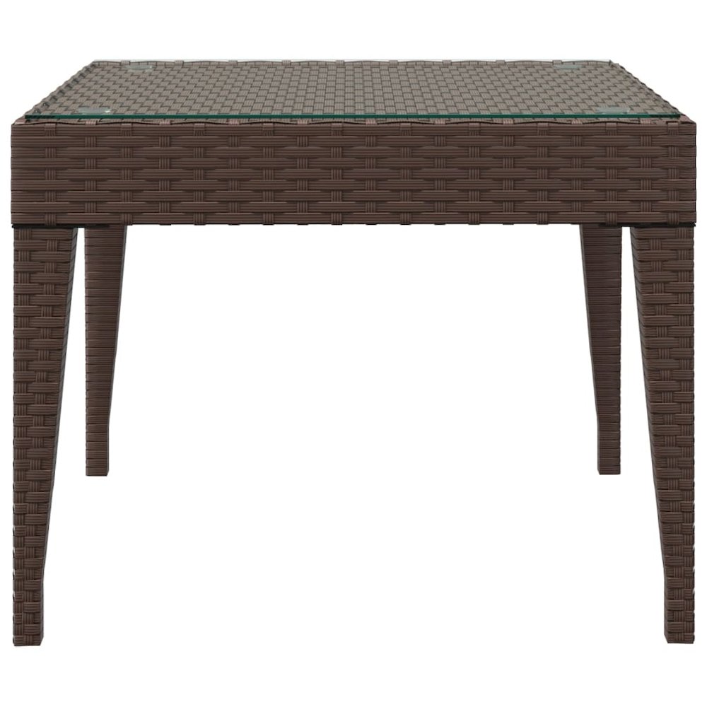 Side Table Brown 19.7"x19.7"x15" Poly Rattan and Tempered Glass