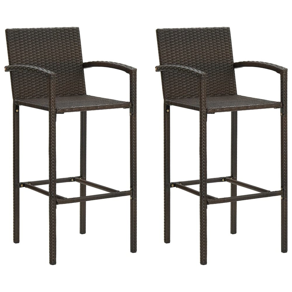 Bar Stool Set of 2 Brown PE rattan, powder-coated steel Standard