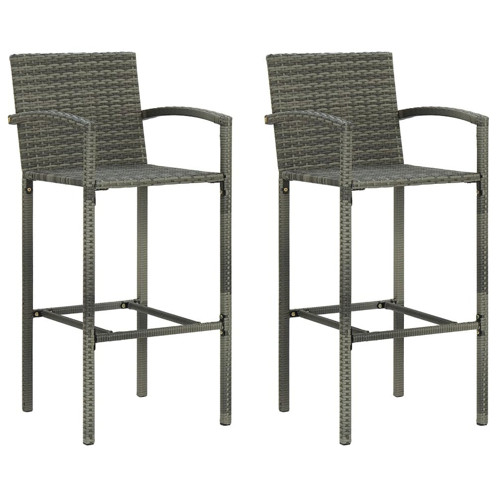 Bar Stool Set of 2 Grey PE rattan Standard Footrest Bar Stool