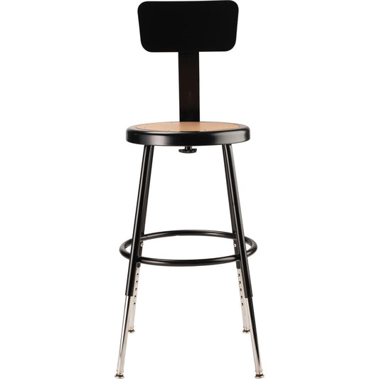 NPS® 19"-27" Height Adjustable Heavy Duty Steel Stool With Backrest, Black