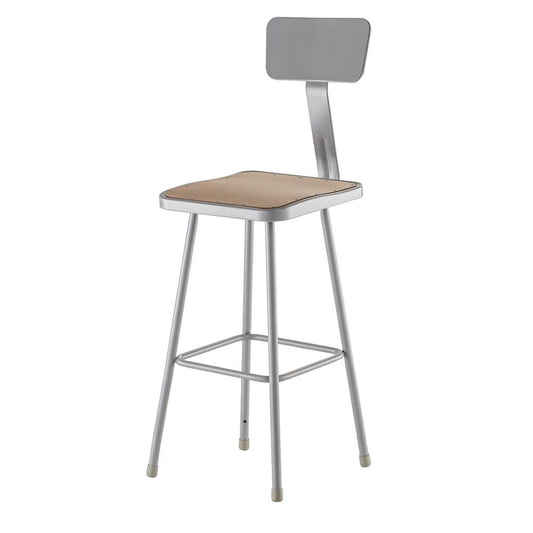 NPS® 30" Heavy Duty Square Seat Steel Stool With Backrest, Grey