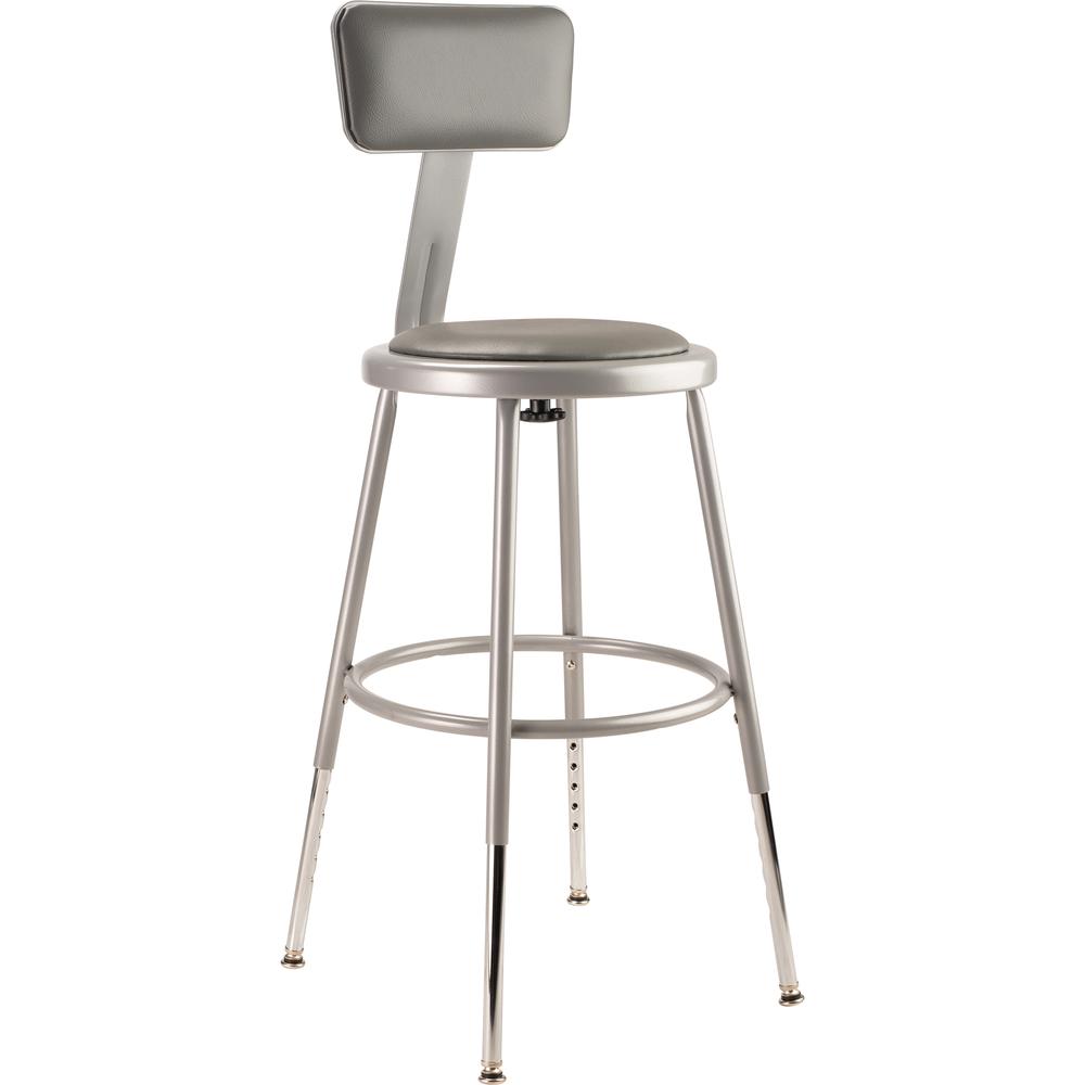NPS® 19"-27" Height Adjustable Heavy Duty Vinyl Padded Steel Stool With Backrest, Grey