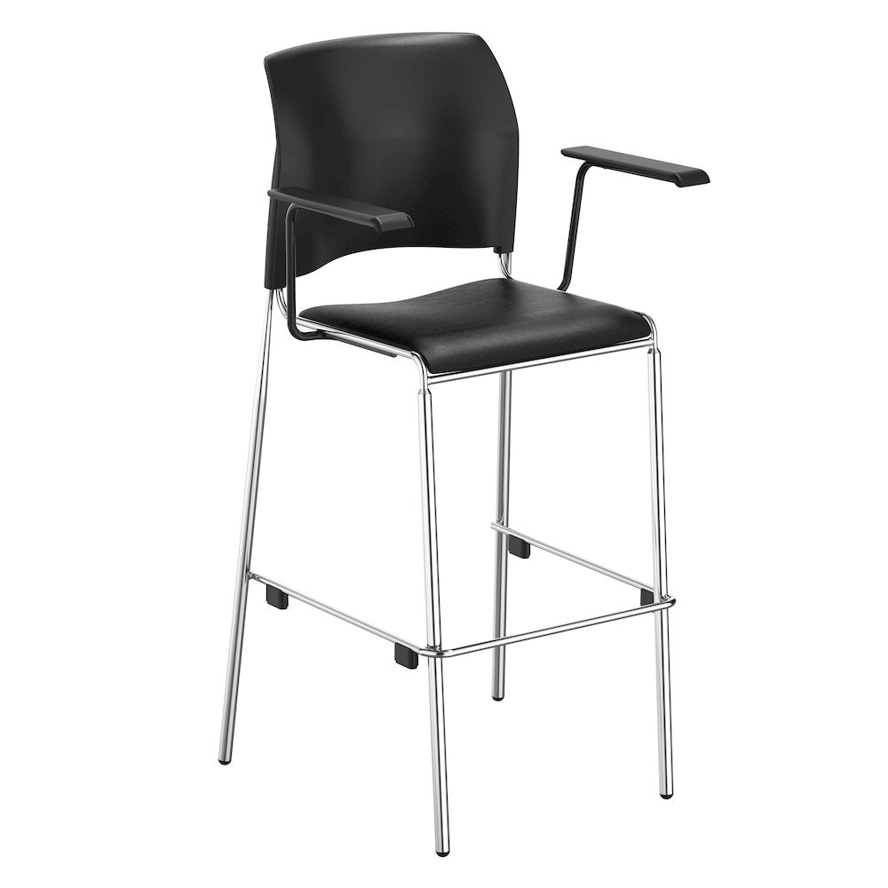Bar Stool, Plush Vinyl Seat with Arms, Black