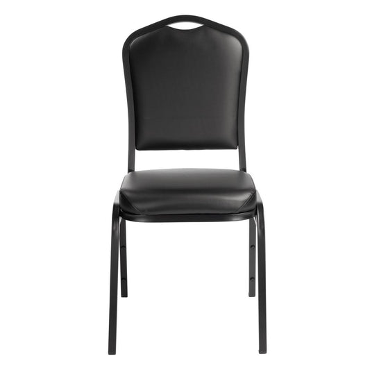 NPS® 9300 Series Deluxe Vinyl Upholstered Stack Chair, Panther Black Seat/Black Sandtex Frame
