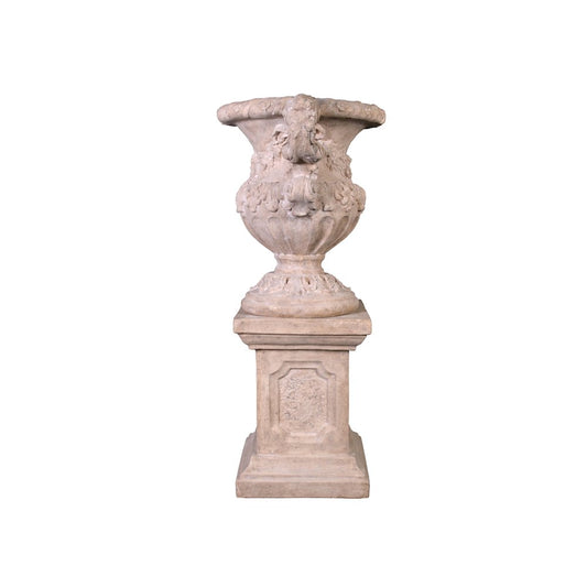 Floral Scrolled Urn on Base Stone Cast