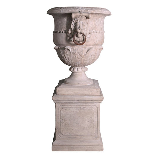 Large Lion Urn on Base Stone Cast
