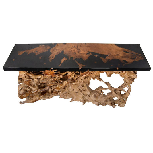 60 Inch Teak Root Console Table Black Resin