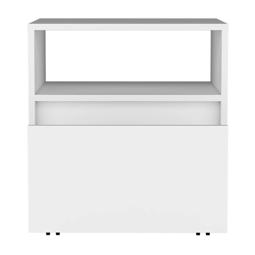 DEPOT E-SHOP Wasilla Nightstand with Open Shelf, 1 Drawer and Casters, White