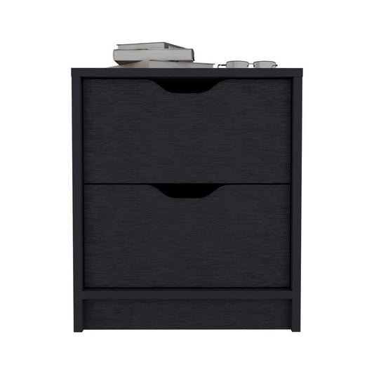 DEPOT E-SHOP Houma Double Drawer Nightstand, Bedside Table, Black