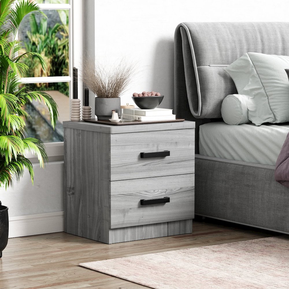 2 Drawers Nightstand in Grey Color