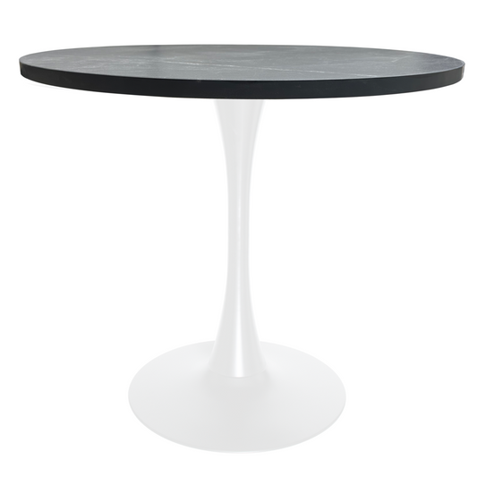 Bristol Dining table, White Base with 36" Round Marbleized Black MDF top