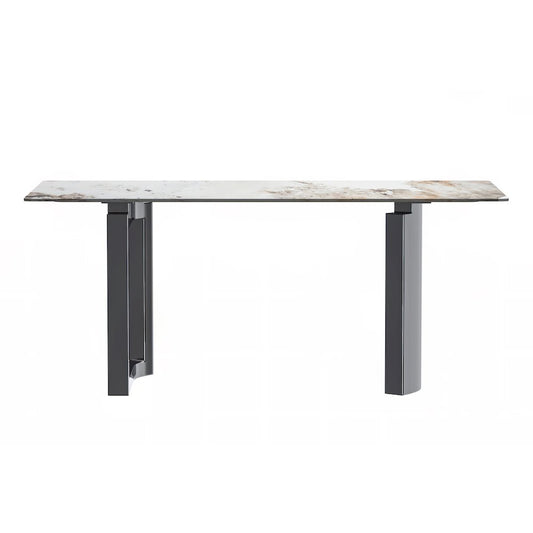 Dining Table Stainless Steel Base, With 55" White Grey Sintered Stone Top