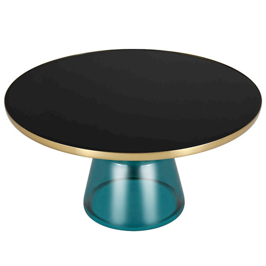 Tully Collection Glass Coffee Table Blue glass, Gold Rim with Black Glass top