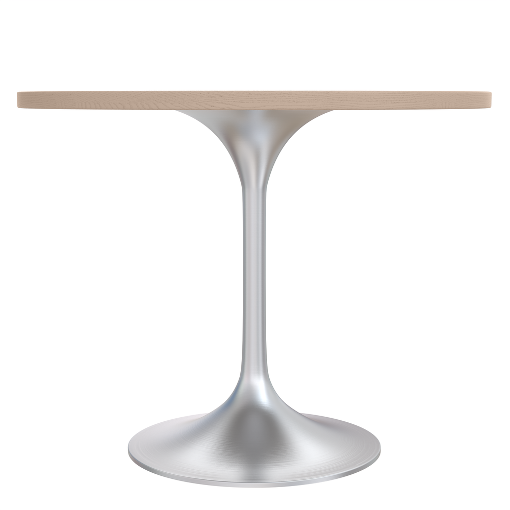 36" Round Dining Table, Brushed Chrome Base with Light Natural Wood MDF Top