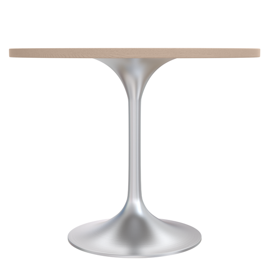36" Round Dining Table, Brushed Chrome Base with Light Natural Wood MDF Top
