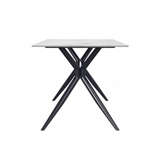 Elega Series Black Stainless Steel Dining Table 55 With White Sintered Stone Top