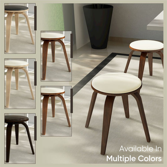 Modern Wooden Dining Stool, Walnut Color in Light Taupe