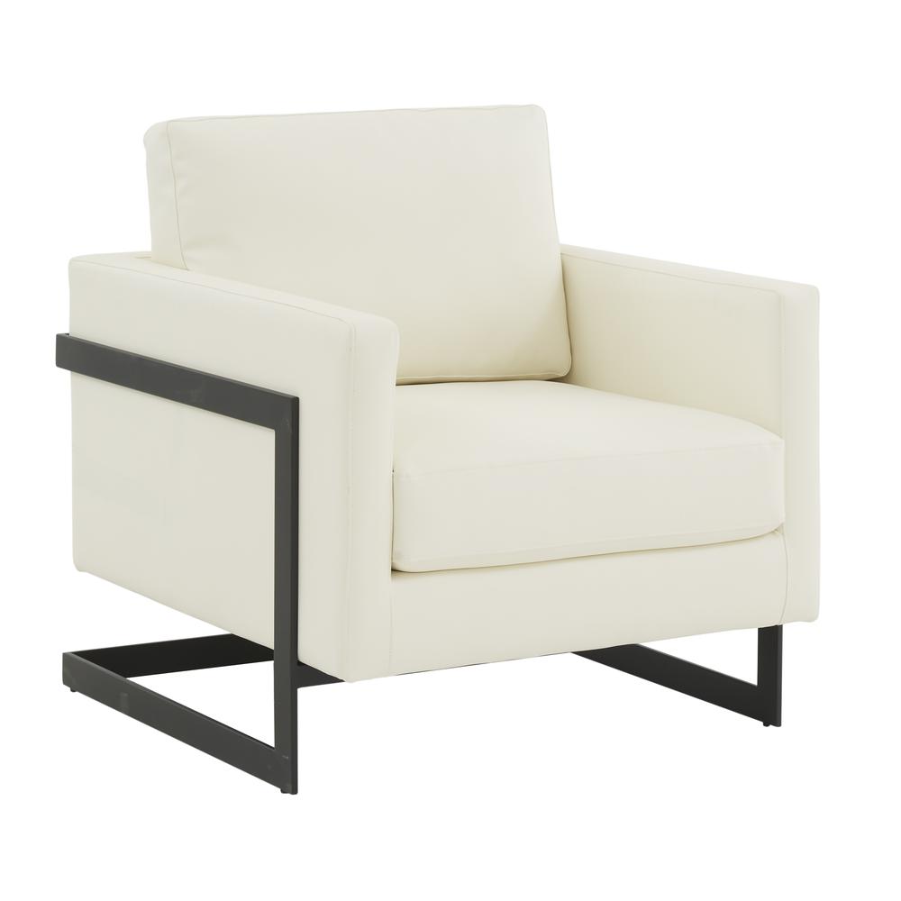 Leather Accent Armchair With Black Steel Frame