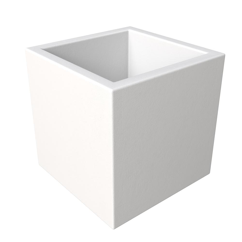Fern Series Poly Stone Planter 12" Cube in White