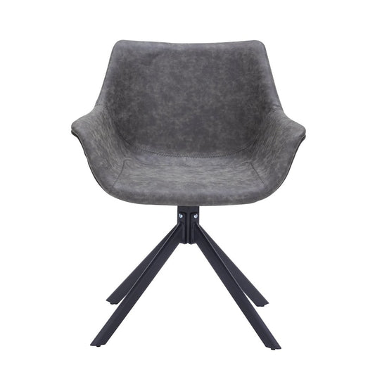 Markley Modern Leather Dining Swival Arm Chair in Grey