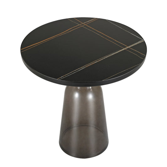 Tully Collection Glass side Table Grey glass, Black Rim Black Sintered Stone Top