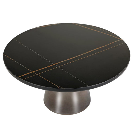 Glass Coffee Table Grey glass, Black Rim Black Sintered Stone Top