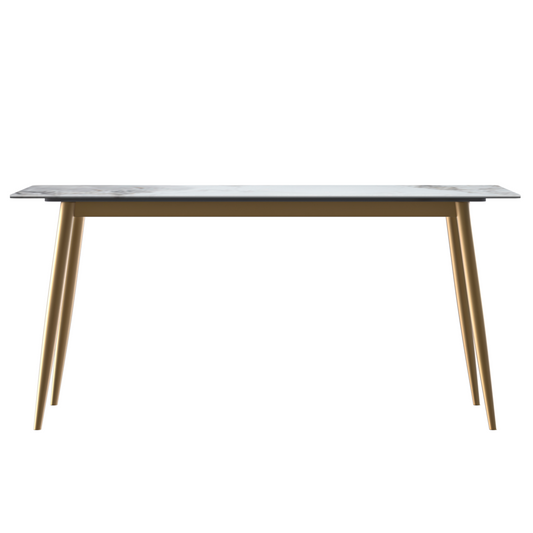 Modern Dining Table Brushed Gold Base, With 71 Medium Grey Sintered Stone Top