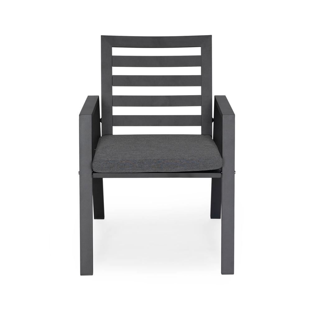 Chelsea Aluminum Outdoor Dining Table With 8 Chairs and Charcoal Black Cushions