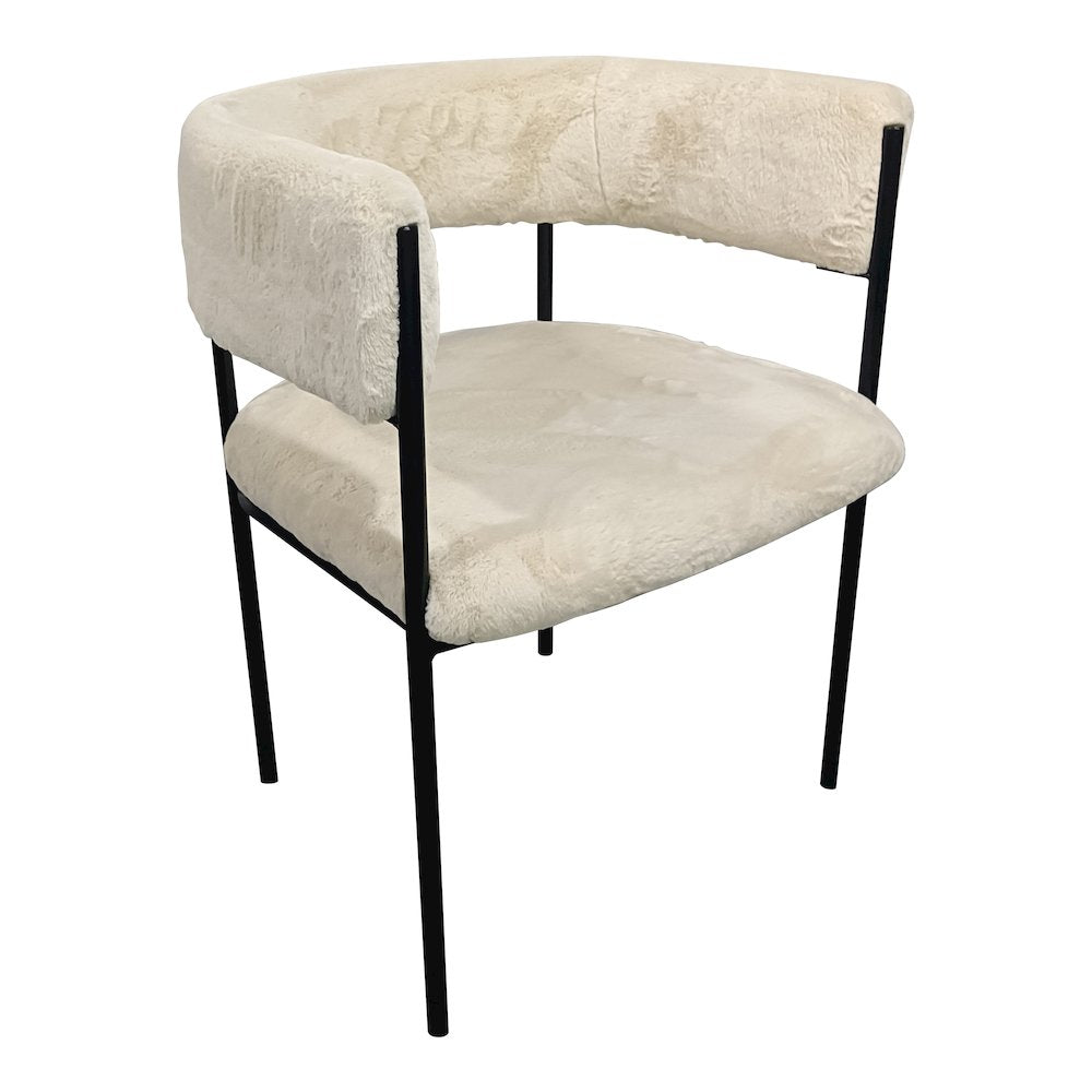 Elias Dining Chair Upholstered in Leather Velvet and Powder Coated Iron Legs