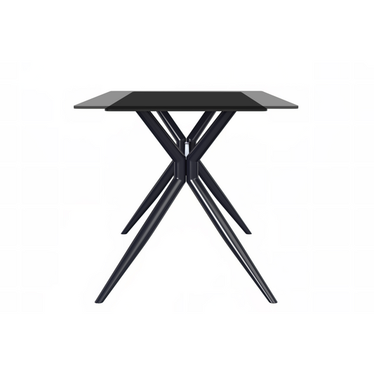 Elega Series Black Stainless Steel Dining Table 55 With Clear Glass Top