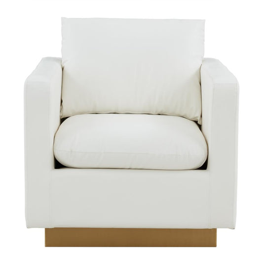 LeisureMod Nervo Leather Accent Armchair With Gold Frame, White