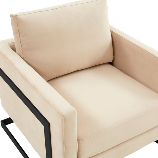 Lincoln Velvet Accent Armchair With Black Steel Frame in Light Grey