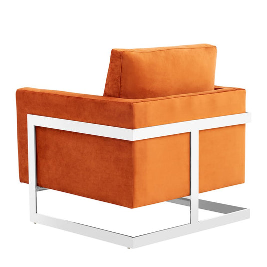 Lincoln Velvet Accent Armchair With Chromed Frame in Orange Marmalade