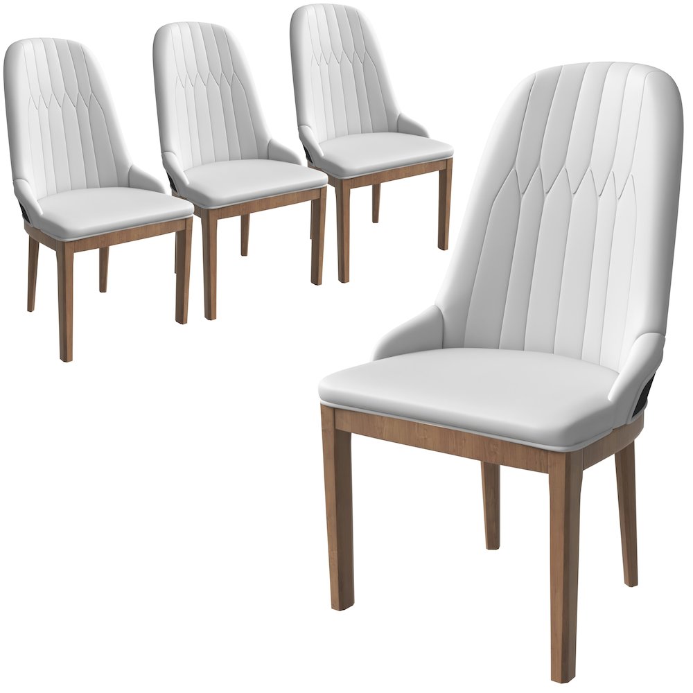 Modern Wooden Dining Chair in Black Fabric with Light Grey Front Set of 4