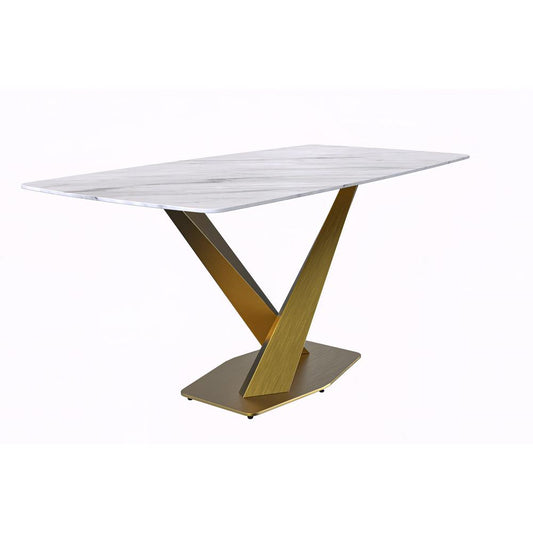 Voren Series Modern Dining Table Gold Base, With 55" White Sintered Stone Top